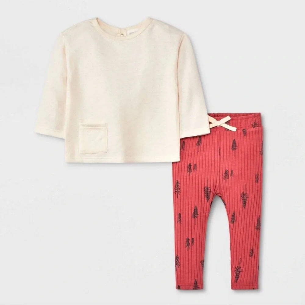 NEW! Baby 2pc Quilted Pullover & Leggings Set, Red - Boy or Girl Unisex